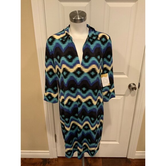 Rachel Roy Multi Blue Patterned "Desert Bloom Lapis Comb" Dress, Size XL, NWT! - Picture 1 of 7